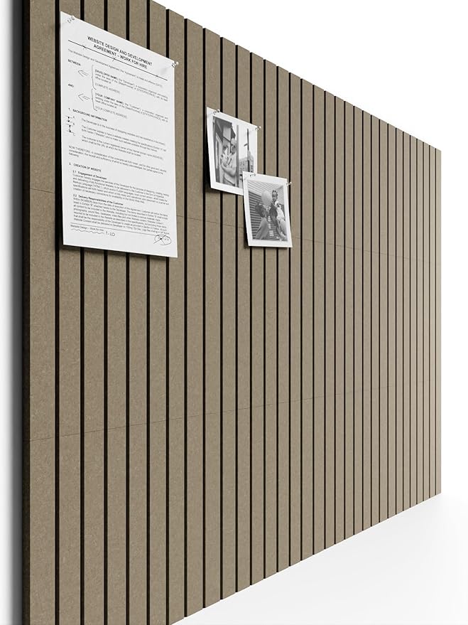 Bumusty Large Cork Board Alternative-48 x 36" Felt Bulletin Board Tiles, with 30 Pushpins, 70 Adhesive Tabs, Fine-Stripe 12-Pack, Cork Boards for Office Push Pin Board Felt Board-Earth Brown