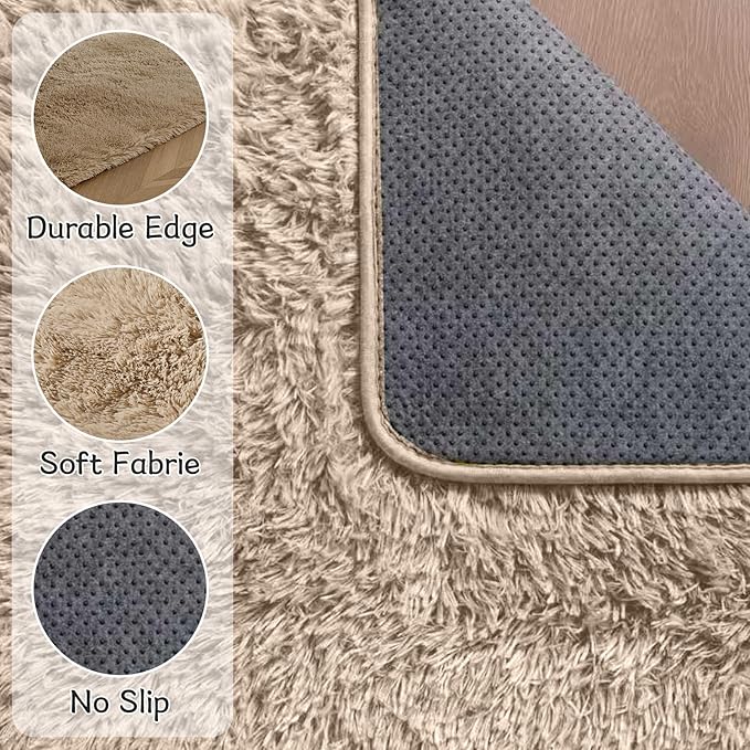 Fluffy Area Rugs for Bedroom - Soft Plush Shag Rug for Living Room Nursery Kids Room - Non Slip Fuzzy Shaggy Floor Carpets for Girls Boys Play Room Dorm Decor (Beige, 8' x 10')