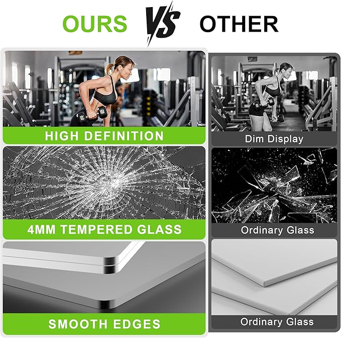 FICTOR Home Gym Mirror for Wall, 54"x28"x2 PCS Large Workout Mirrors with Tempered Glass, Full Length Frameless Body Mirror for Garage, Dance, Yoga, Bedroom