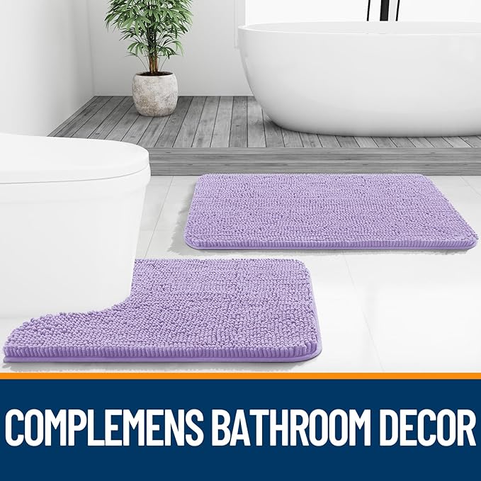 OLANLY Large Bathroom Rugs 59x35, Extra Soft Absorbent Chenille Bath Rugs, Rubber Backing Quick Dry, Machine Washable Bath Mats for Bathroom Floor, Tub and Shower, Home Decor Accessories, Lavender