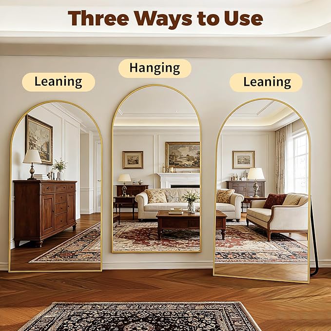BEAUTYPEAK 86"x40" Large Arch Mirror Full Length, Oversized Wall Mirrors with Aluminum Alloy Frame, Full Body Floor Mirror for Bedroom, Dressing Room, Gold