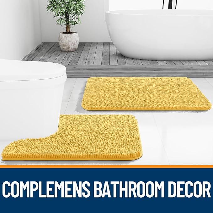 OLANLY Bathroom Runner Rugs 59x20, Extra Soft Absorbent Chenille Bath Rugs, Rubber Backing Quick Dry, Machine Washable Long Bath Mats for Bathroom Floor, Tub and Shower, Home Decor Accessories, Yellow