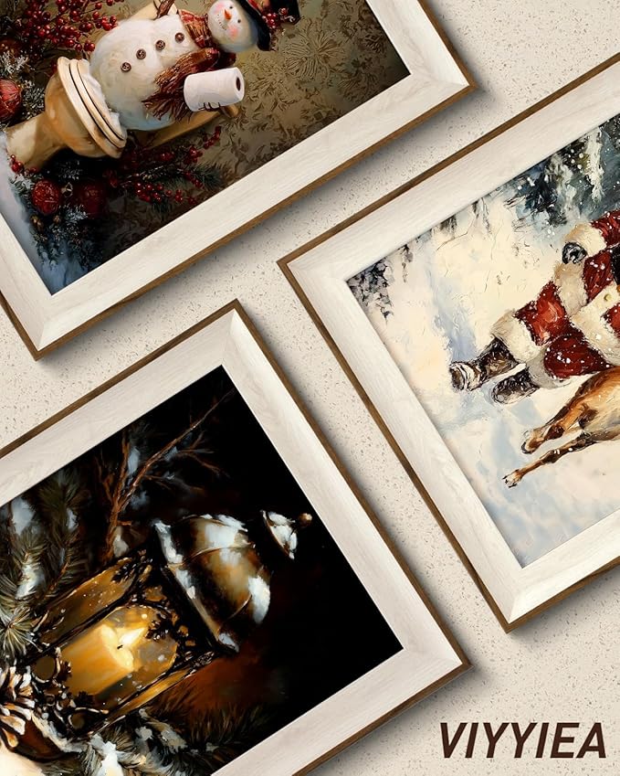 VIYYIEA Winter Framed Wall Art for Living Room, Oil Lamp Canvas Prints, Oil Painting Home Decor, Christmas Picture, Bathroom Wall Decor Gifts for Friends or Family - 16L x 12W