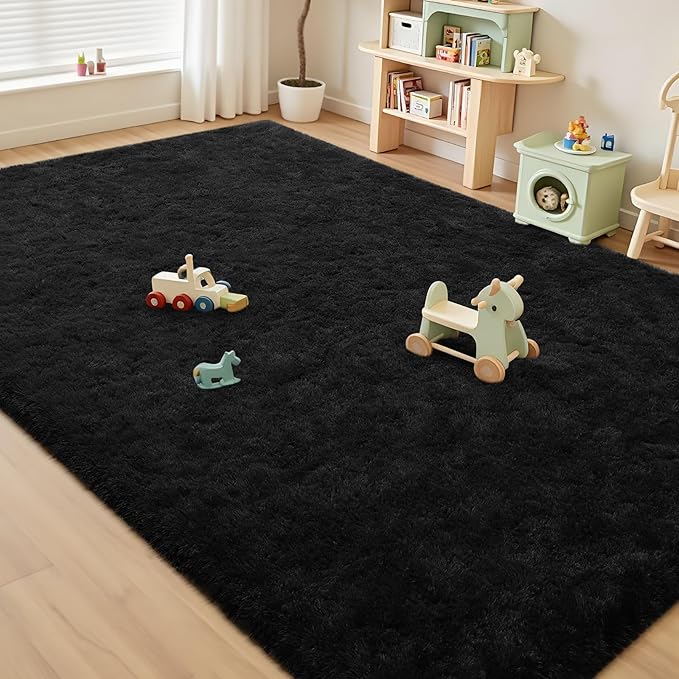 Soft Area Rugs for Bedroom Living Room Plush Fluffy Rug 9x11 Feet, Shag Furry Area Rug Carpet Non Shedding for Nursery Children Kids Girls Room Home Decorative, Charcoal