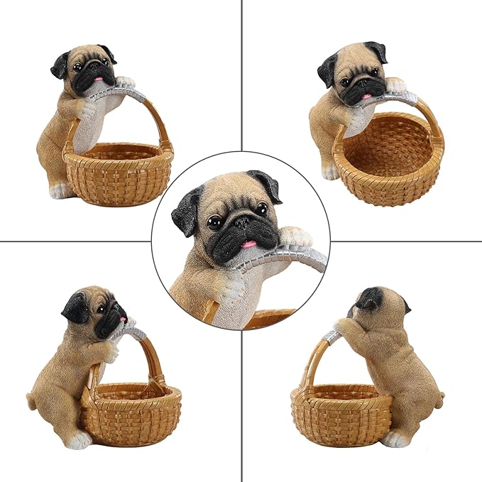 Dog Resin Storage Basket, Desktop Organizer for Remote & Keys, Cute Home Decor Tray, Ideal present for Pet Lovers.(Gray Pug)