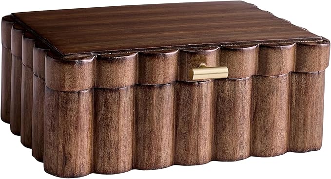 Scalloped Wooden Jewelry Storage Box – Multi-Functional Decorative Organizer for Elegance