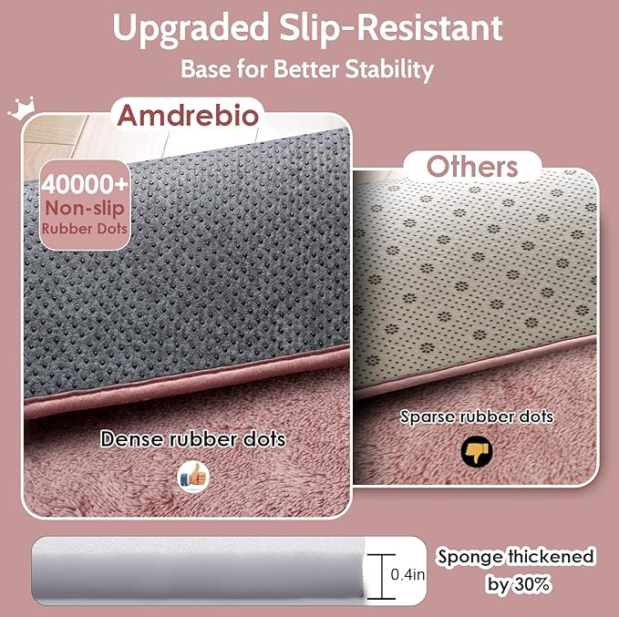 Amdrebio Blush Pink Kids Area Rugs for Girls Bedroom, 5x8 Shaggy Fuzzy Fluffy Kawaii Rugs for Living Room Playroom, Furry Plush Shag Floor Carpet for Nursery Dorm Classroom, Cute Dusty Rose Mauve Rug
