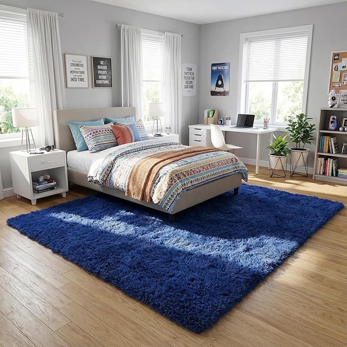 Large Area Rugs for Living Room, 7x10 Soft Fluffy Shaggy Rug, Machine Washable Non-Slip Plush Fuzzy Indoor Carpet, Aesthetic Home Decor for Bedroom,Kids Room,Nursery,Dorm, Dusty Blue
