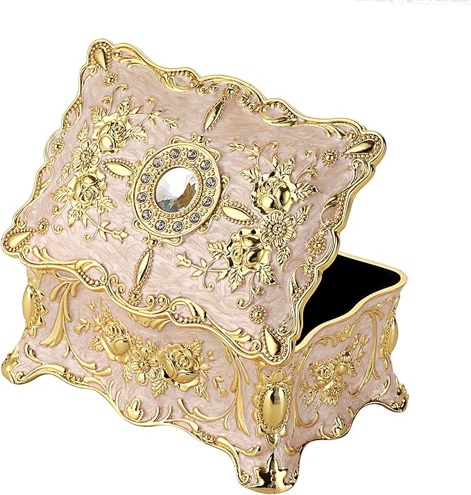 Hipiw Vintage Jewelry Organizer Box - Metal Trinket Storage Box Ornate Treasure Chest Box Jewelry Decorative box Keepsake Gift Box Case for Women,4.9"x3.4"x2.7"