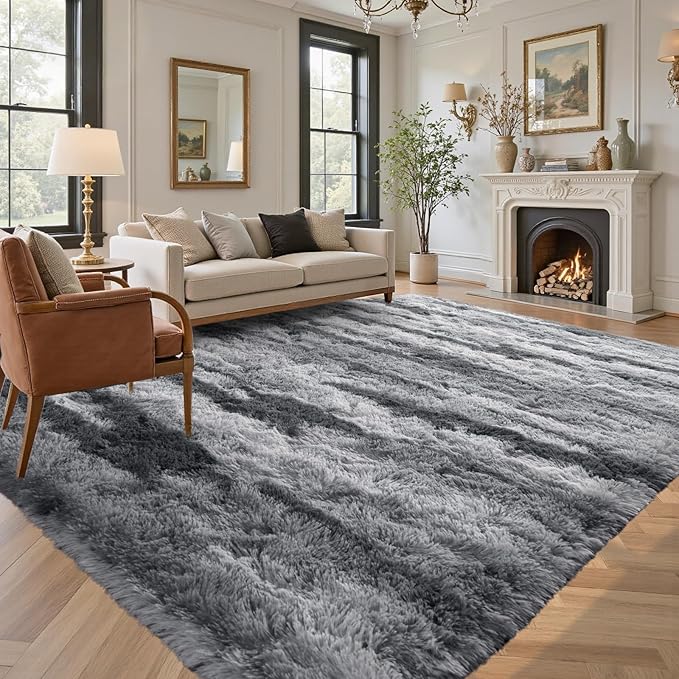 Zebra 8x10 Ft Fuzzy Rugs for Living Room,Black White Bedroom Area Rug Non-Slip,Carpet for Nursery Kids PlayRoom Indoor Modern Plush Carpets