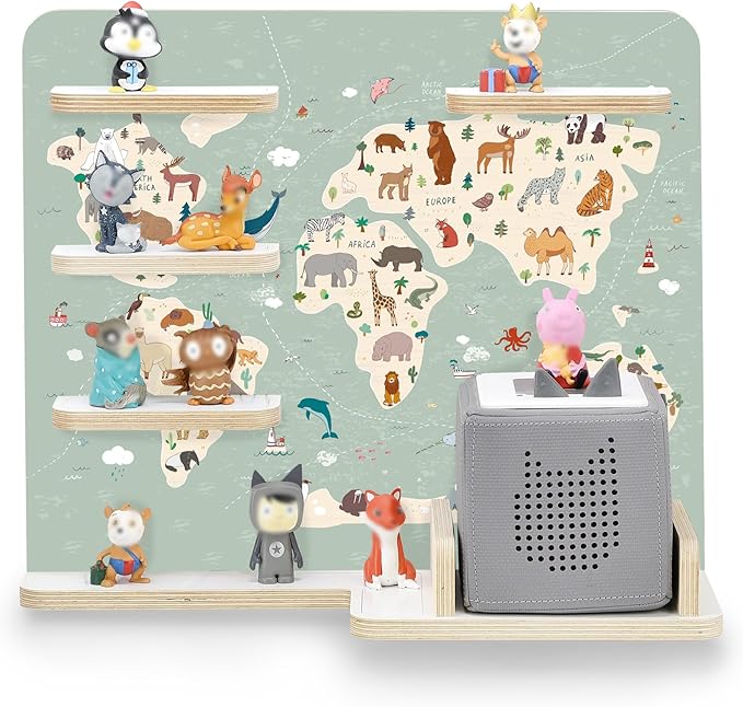 stadtecken Wooden Shelf for Music Box I Suitable for The Toniebox and Tonies I Perfect Storage in The Children's Room I for Setting up or Hanging (Atlas, Medium)