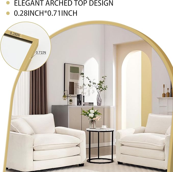 Simple Deluxe Arched Full Length Mirror, 59"x16" Large Floor Mirrors, for Wall Door Bedroom Bathroom Living Room (Gold)