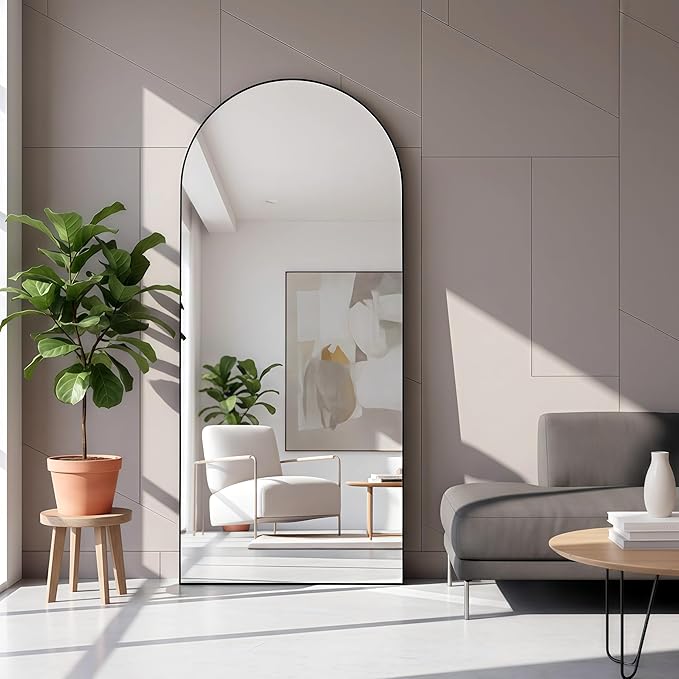 56"x21"Full Length Mirror,Arched Floor Mirrors with Aluminum Alloy Frame,Wall Mountable Tempered Glass Full Body Mirror for Wall Entryway Door Bedroom Bathroom Living Room Black