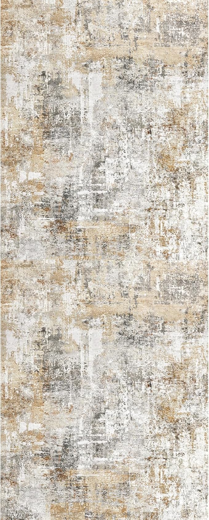 2x5 Non-Slip Washable Runner Rug – Modern Neutral Abstract Small Rug for Hallway, Kitchen, Bathroom, Bedroom, Entryway, Laundry Room – Thin Soft Low-Pile Rubber Backing (Gold Grey)