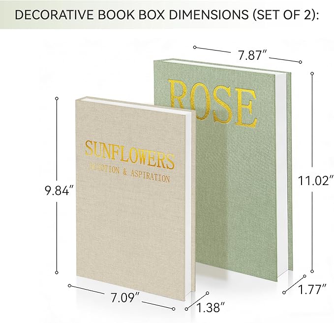 Premium Linen Decorative Book Box Set of 2 - Letter Gold Foil Embossed with Hidden Storage | Coffee Table, Bookshelf & Mantel Decor & Keepsake Organizer to Elevate Home Aesthetic,Green
