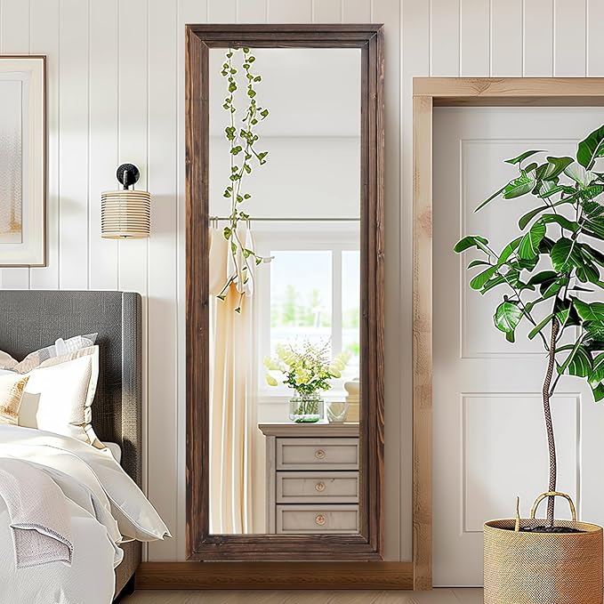 65"x24" Full Length Mirror Solid Wood Frame Floor Mirror for Living Room, Bedroom Hanging or Leaning, Brown