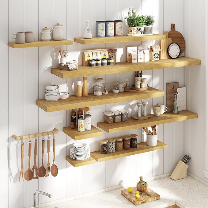 55 Inch Floating Shelves for Wall with Invisible Brackets Set of 2, 12"D Engineered Wood Wall Shelves with Wood Grain for Living Room, Bedroom, Bathroom, Kitchen Decor and Storage, Oak Finish
