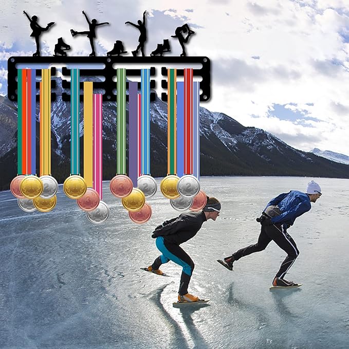 CREATCABIN Ice Skating Medal Holder Medal Hanger Display Rack Sports Metal Hanging Iron Small Mount Decor Awards for Wall Home Badge Race Running Gymnastics Swimming Medalist Black 11.4 x 5.1 Inch