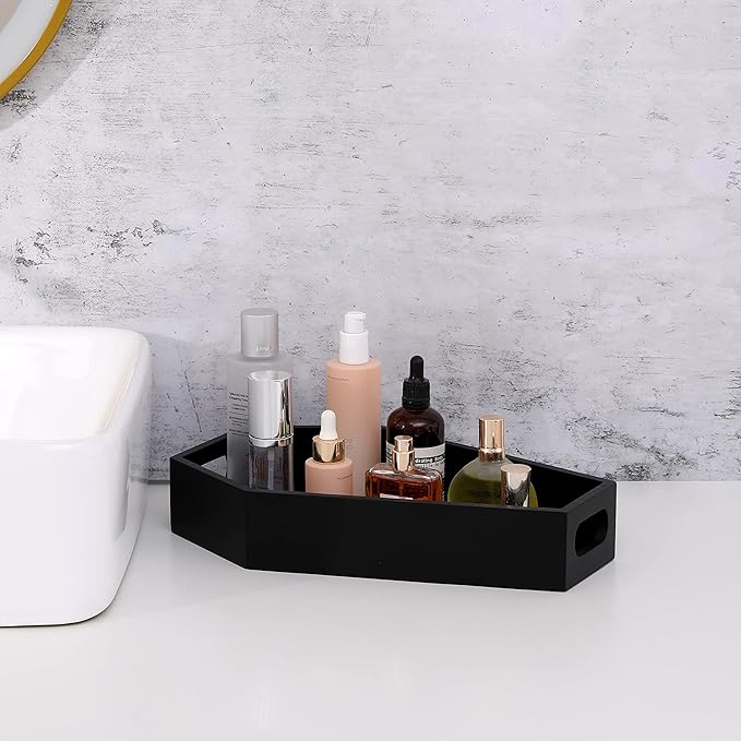 Gothic Coffin Decor Gothic Wooden Makeup Organizer for Vanity,Spooky Halloween Decor for Bathroom,Living Room or Bedroom Witchy Gifts for Women-Black