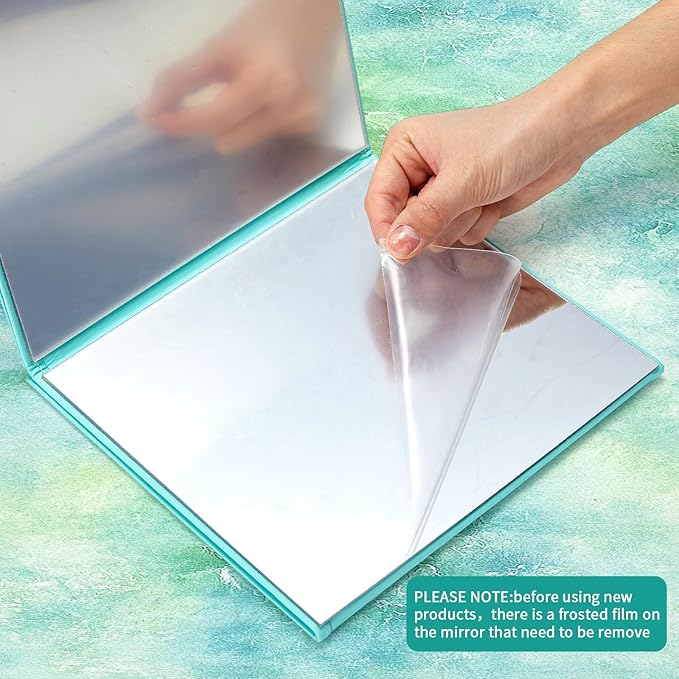 3 Way Foldable Full Length Mirror with Handle 31.89 x 11.22 Inches Leather Portable Camping Travel Hanging Folding Body Mirror for Makeup Dance Fitness Spa Hair Styling(Mint Green,Classic)
