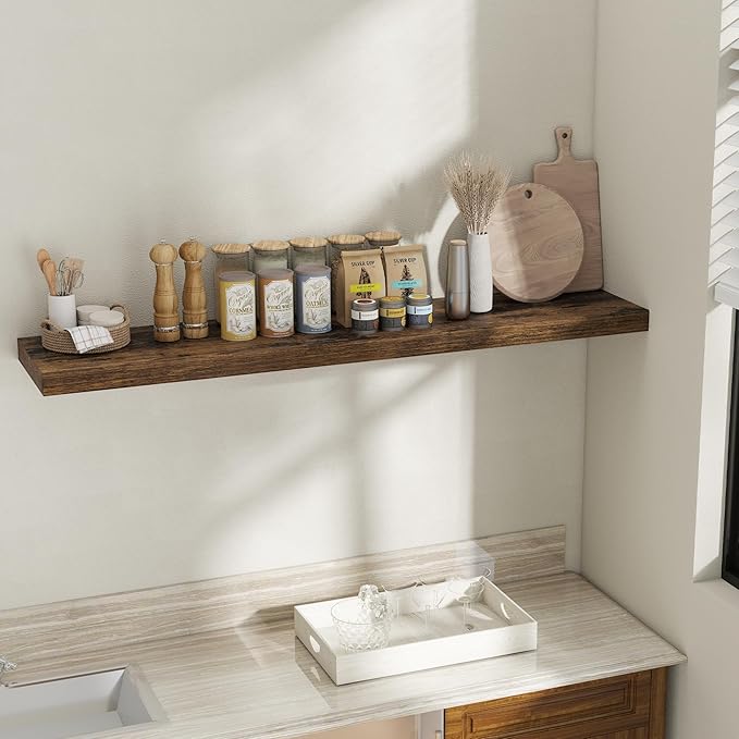 Fun Memories 12 Inch Deep Floating Shelves, 60 Inch Long Extra Large Floating Shelves for Home & Office, Wall Shelves with Invisible Bracket, Rustic Brown, Set of 1