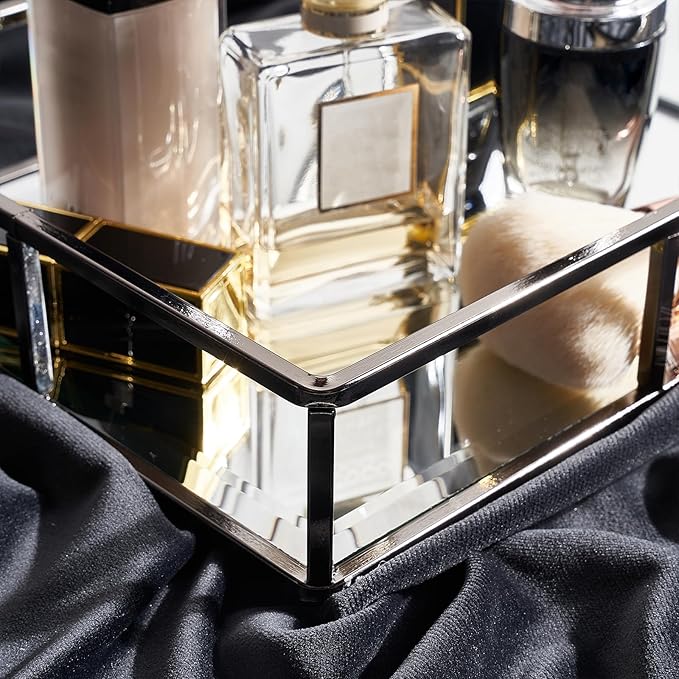 PuTwo Mirror, Smoky Black, Metal, Jewelry, Decorative, Glass, Perfume Organizer, Vanity Trays for Bathroom, Counter, 1272 inch