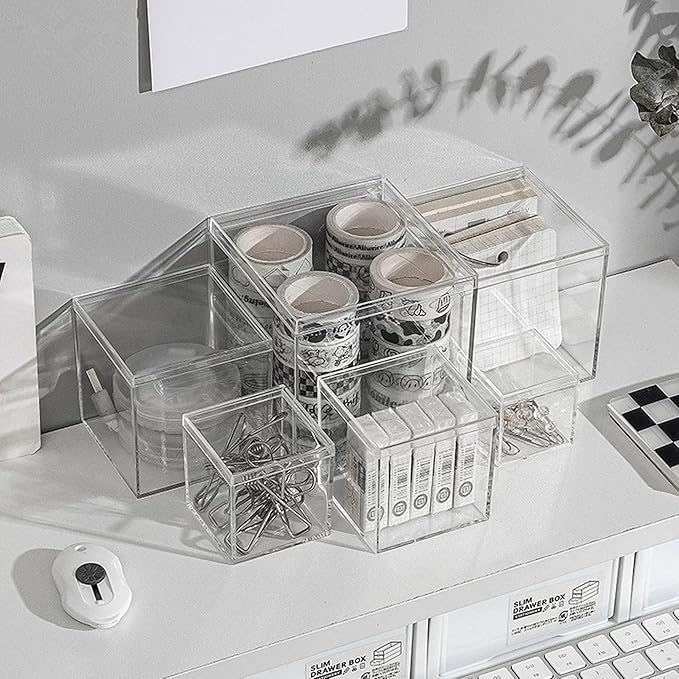 KissYou Acrylic Box Clear Boxes with Lid Plastic Square Cube 4 Pack Small Plastic Storage Box Graduation Party Decoration Box