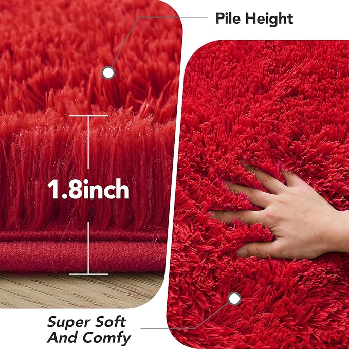 Fluffyrug Red for Living Room: Soft Plush Rugs for Bedroom & Kids Room - Shaggy Carpet for Home Decor Aesthetic(Red,6x9 Feet)