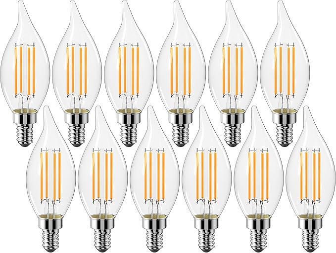 CYLYT E12 Chandelier Bulb 40 watt Equivalent, Dimmable LED Candelabra Light Bulbs 4W, 2700K Warm White 470 Lumen Lightbulbs, CA11, UL Listed, Pack of 12