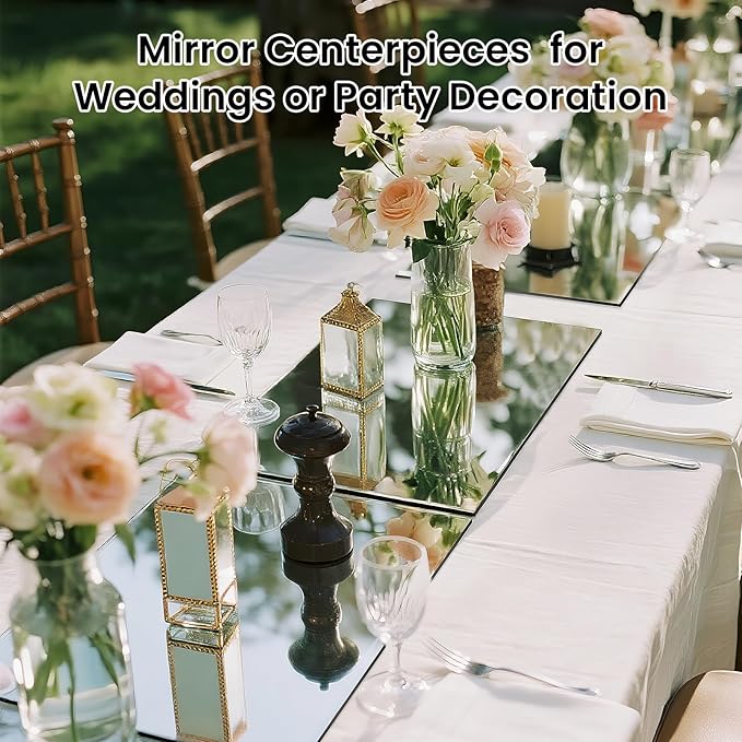 Square Mirrors Centerpieces, 12Pcs 12" Square Glass Mirror Centerpieces for Tables, Mirrors Table Centerpieces for Wedding Decorations, Parties, Baby Shower,Mirror Candle Trays