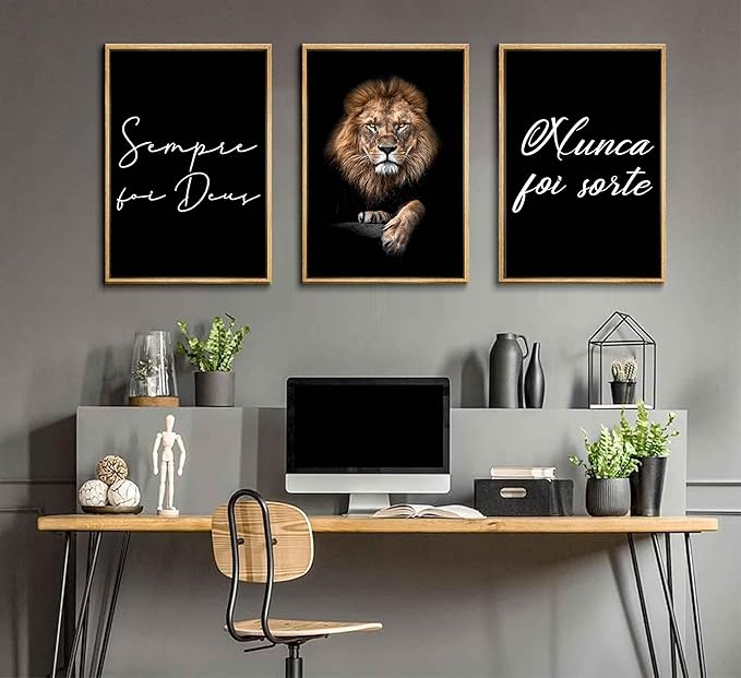 3Pcs Lion Inspirational Quotes Wall Art Modern Motivational Black And White Lion Poster Print Entrepreneur Hustle Hard Work Quotes Pictures Wall Decor for Office Bedroom Living room Unframed