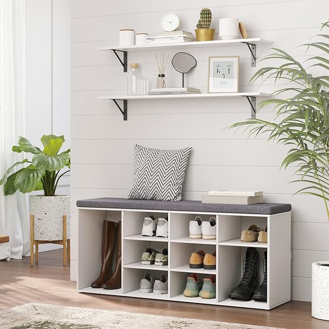DINZI LVJ Long Wall Shelves, 39.4Inch Wall Mounted Shelves Set of 2, Easy-to-Install, Wall Storage Ledges with Sturdy Metal Brackets for Living Room, Bathroom, Bedroom, Kitchen, White
