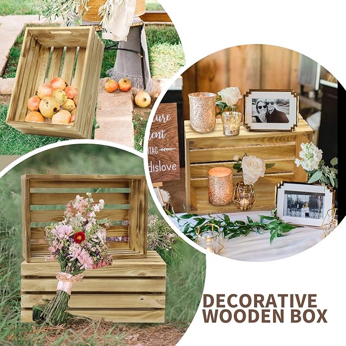 Wooden Crates for Display Large Rustic Nesting Wooden Basket with Handle, Farmhouse Wood Crate for Storage and Container, 5 Size Multipurpose Wood Basket for Fruits Vegetables Boxes XXL