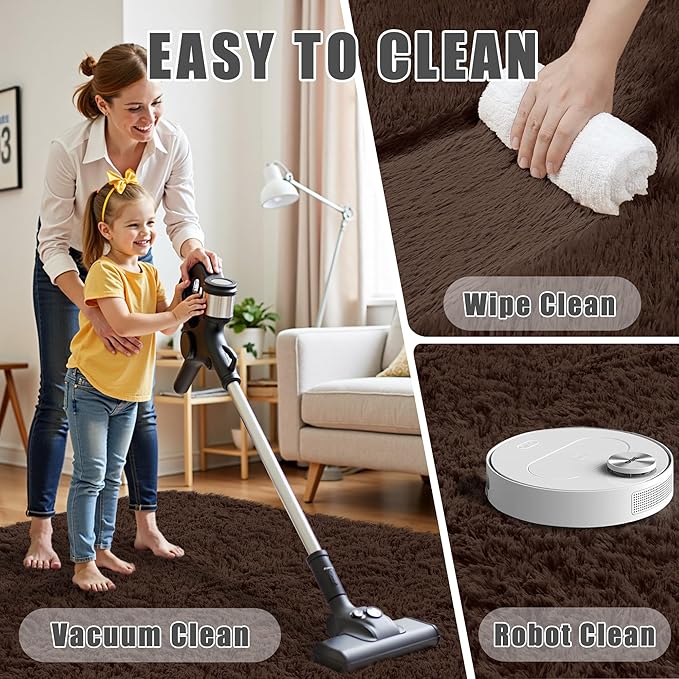6x9 Area Rugs for Living Room:Ultra Soft Fluffy Shag Brown Rug,Large Fuzzy Plush Indoor Non Slip Carpet Washable Rugs for Bedroom Kids Nursery Office Dorm Modern Decor(Brown 6'x9')