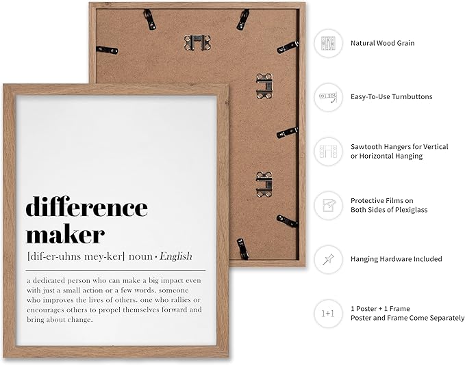 Poster Master Typography Poster - Dictionary Print - Definition of Difference Maker, Book Page - Gift for Teacher, Mentor, Friend - Wall Decor for Home, Classroom, Office, 11x14 Beige Framed