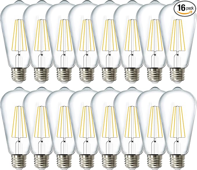 Sunco 16 Pack Edison Bulbs LED ST64, Clear Vintage Filament Waterproof Bulb, 800 LM, 8W (60W Equivalent), ST19, 5000K Daylight, E26 Medium Base, Decorative Dimmable UL