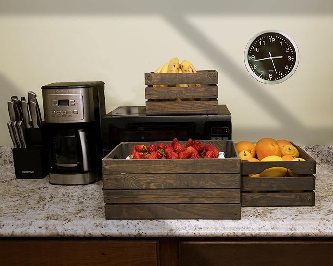 Rustic Wood Crates for vintage decorative display, Nesting Crate set for storage and farmhouse style decor, wooden boxes made from 100% Wood (Weathered Grey, Nested Set of 3)