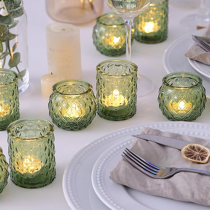 NITIME 36Pcs Assorted Green Votive Candle Holders, Tea Lights Candle Holder for Table Centerpiece, Green Candle Holders for Wedding, Bridal Shower and Tea Party Decorations