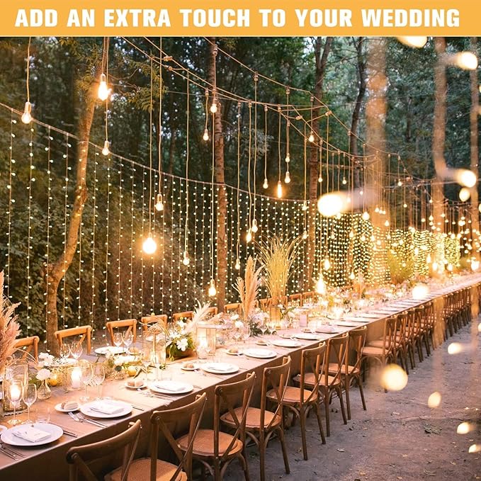 JMEXSUSS 900 LED Outdoor Curtain Lights, 9.5x29.5ft Christmas Lights Plug in with Remote, Twinkle Hanging String Light for Bedroom Wall Wedding Backdrop Window Gazebo Decor, Warm White
