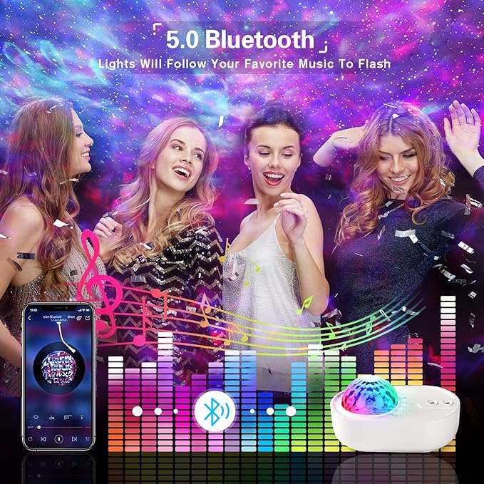 Galaxy Projector for Bedroom,10 Colors Star Projector with Bluetooth Speaker,Remote & Timer,5 White Noise Led Lights for Bedroom,Kids Night Light for Room Decor,Birthday Christmas Housewarming Gifts