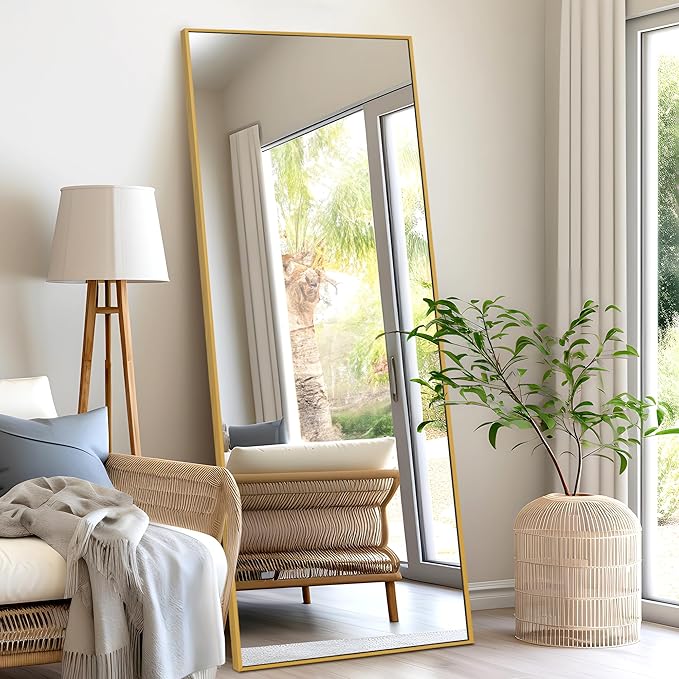 NeuType Full Length Floor Mirror Standing Hanging or Leaning Against Wall, Large Rectangle Bedroom Dressing Mirror Wall-Mounted, Aluminum Alloy Thin Frame, 65"x22"
