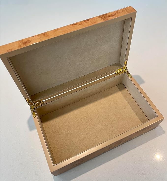 Cruiser's Caché Burl Wood Design Luxe Decorative Box | Fully Suede-Lined | Large - 10 inches