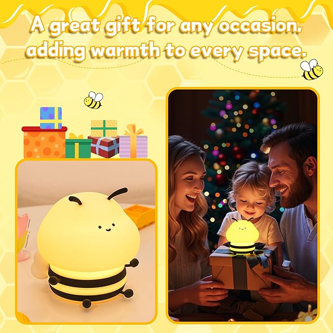 OkiyiD Bee Gifts, Cute Bee Night Light, Animal Silicone Nursery Lamp with Dimming and Timing Function, 9 Lighting Effects, Cute Room Decor Lights