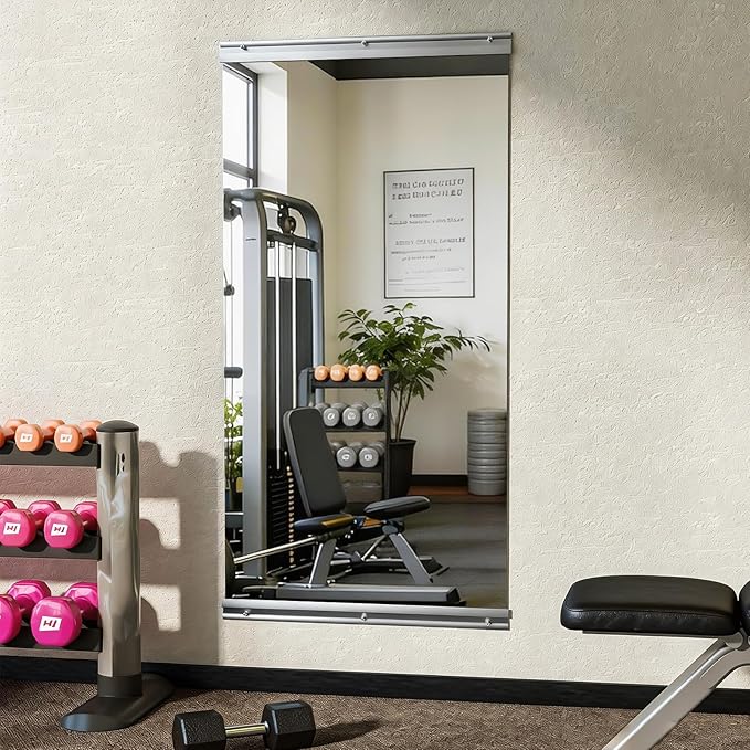 VooBang Home Gym Mirror - 1 PCS 24×48 inches, Large Frameless Wall Mounted Full Length Body Mirror for Dancing Studio, Exercise, Fineness, Yoga, Tempered Glass
