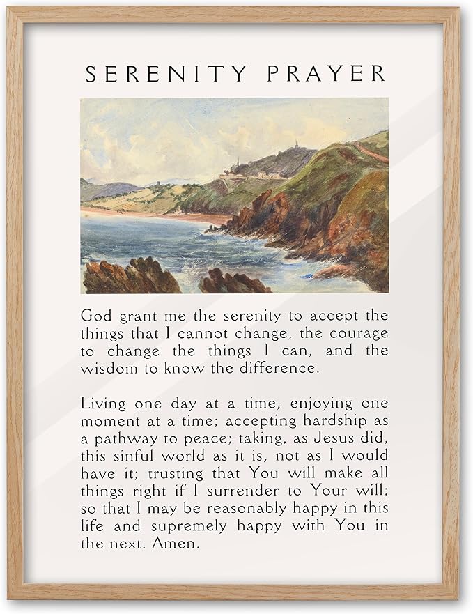 EcoHest Large 16x20in OAK Wood Framed Wall Art, Serenity Prayer Bible Verse Christian Canvas Wall Decor, Blue Modern Jesus Wall Prints for Bedroom, Living Room, Bathroom, Religious Gift, 1 Pack