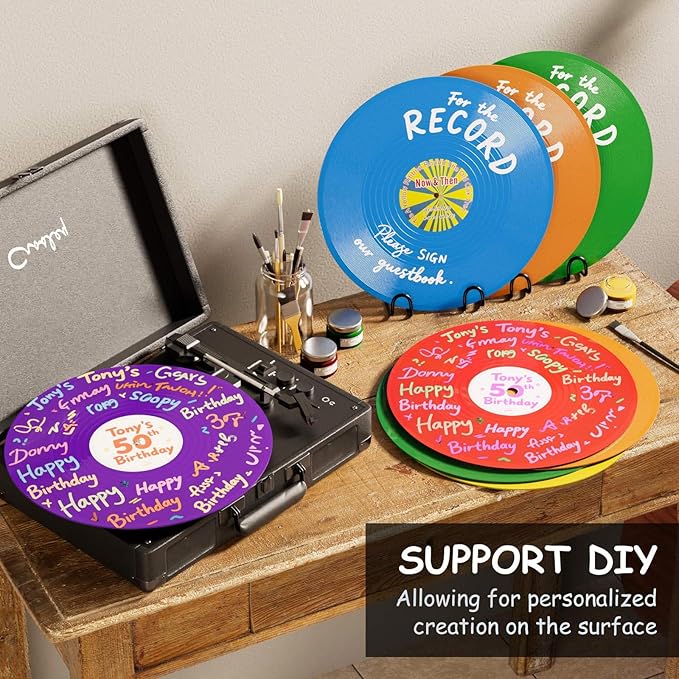 Facmogu 6 Pack Blank Vinyl Records, 12 Inch Fake Vintage Record for Wall Aesthetic, PVC Blank Record for Rock & Roll Music Party Wedding Decoration, Retro Vinyl Records for Studio Room Decor (6 Color)