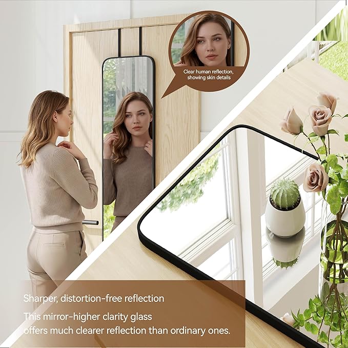 NARCISSUS 47x14 Mirror Door Hanging Full Length,Over Door or Wall Mounted Aluminum Alloy Frame Tempered Glass Rectangle Full Body Mirrors for Bedroom Dressing Living Room Bathroom 47 inch Black