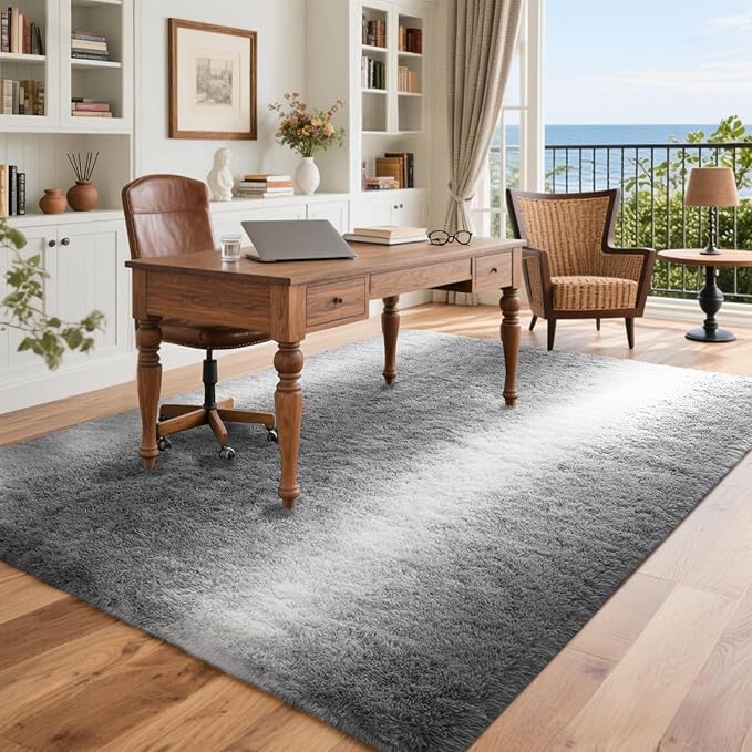 4x6 Feet Area Rugs for Bedroom,Gradient Grey Plush Fluffy Shaggy Living Room Rugs Non-Slip, Ultra Soft Carpet for Nursery Kids PlayRoom Dorm Office Indoor