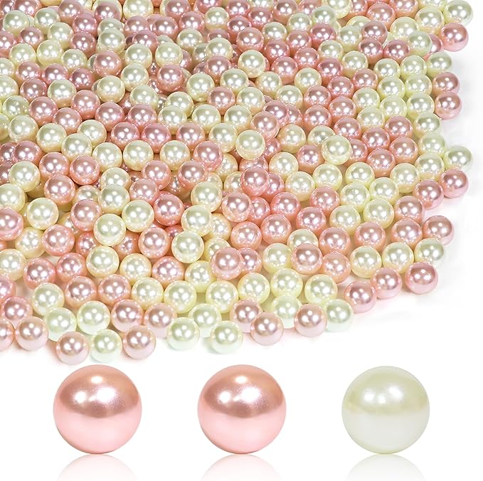 600Pcs Cream&Pink Vase Filler Pearl Beads for Crafting 10mm Beads No Holes Decor Suitable for Wedding Decor, Party Decorations, Centerpiece Table Decorations
