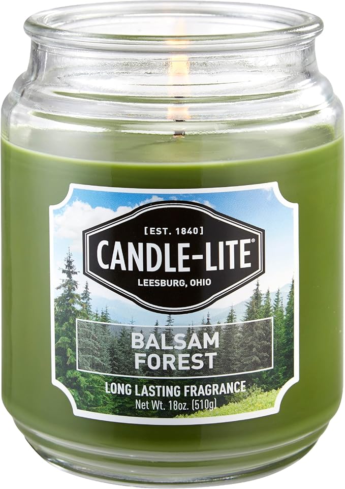 Candle-lite Scented Candles, Balsam Forest Fragrance, One 18 oz. Single-Wick Aromatherapy Candle with 110 Hours of Burn Time, Green Color